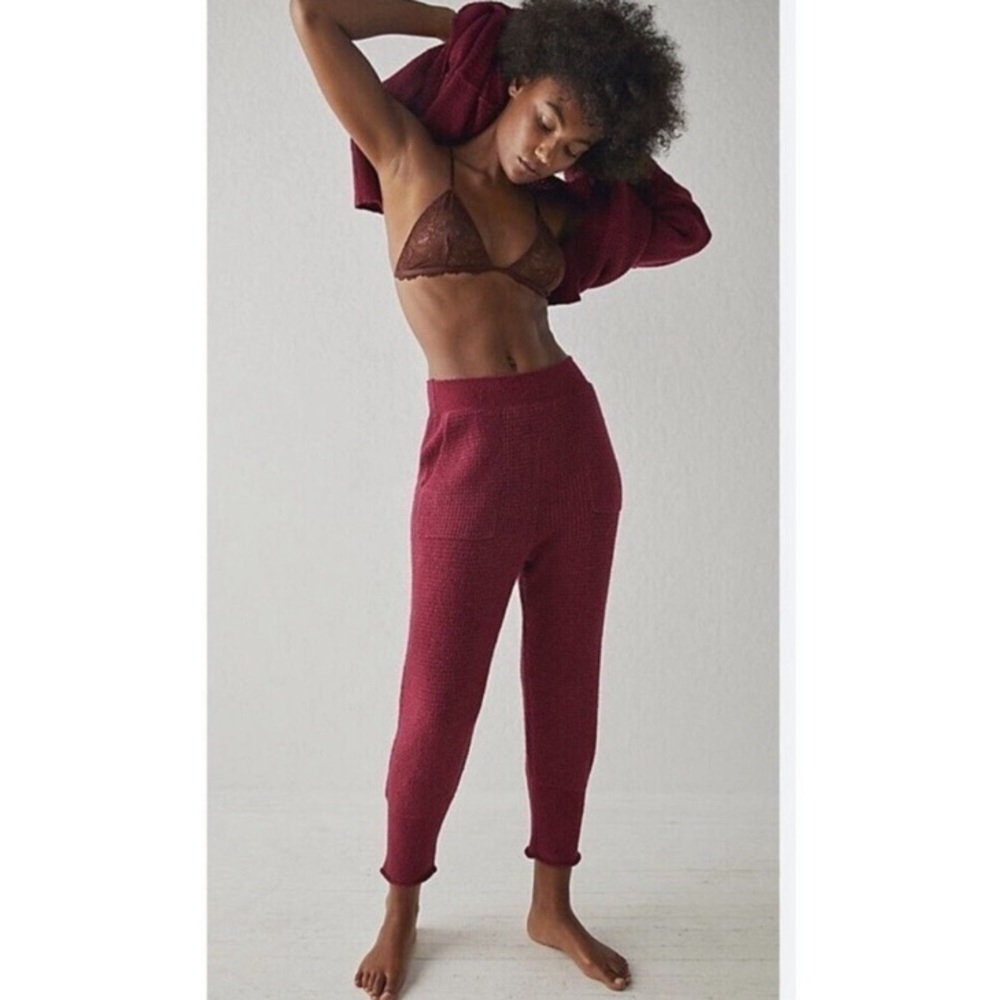 Free People! FP Intimately C.O.Z.Y. Pants In Burgundy/Off Beat Red NWOT!